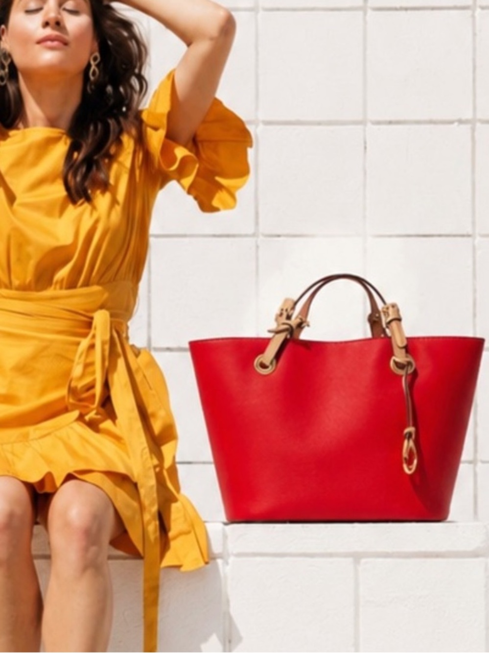 MICHAEL KORS Jet Set Leather Tote Bucket Bag Lipstick Red Shoulder Bag Satchel